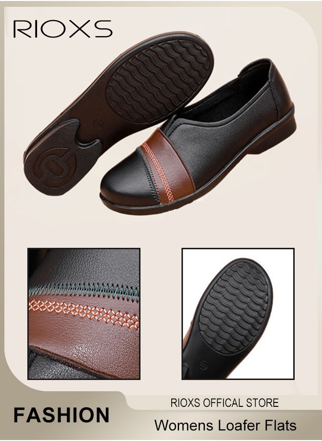 Womens Loafer Flats Shoes Comfortable And Supportive Slip-Ons Uniform Formal Shoes With Low Block Heel For Work Business And Casual