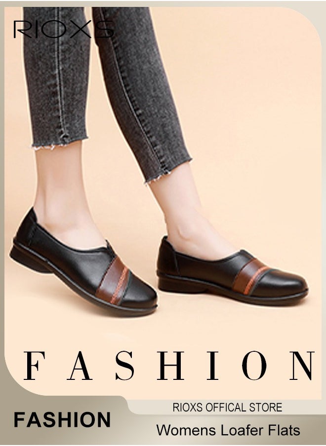 Womens Loafer Flats Shoes Comfortable And Supportive Slip-Ons Uniform Formal Shoes With Low Block Heel For Work Business And Casual