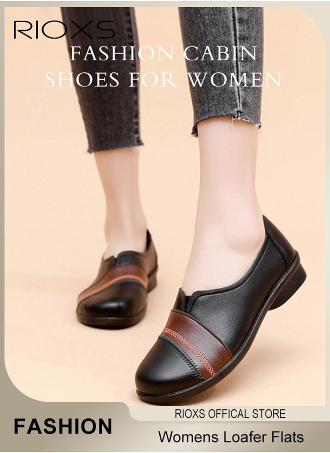 Womens Loafer Flats Shoes Comfortable And Supportive Slip-Ons Uniform Formal Shoes With Low Block Heel For Work Business And Casual