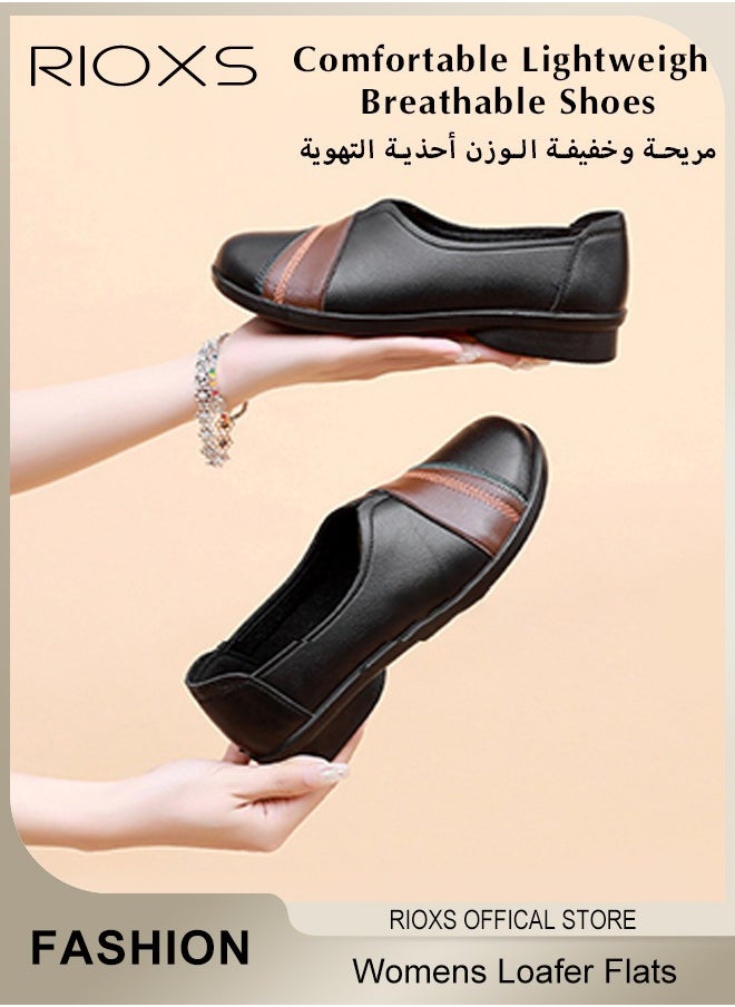 Womens Loafer Flats Shoes Comfortable And Supportive Slip-Ons Uniform Formal Shoes With Low Block Heel For Work Business And Casual