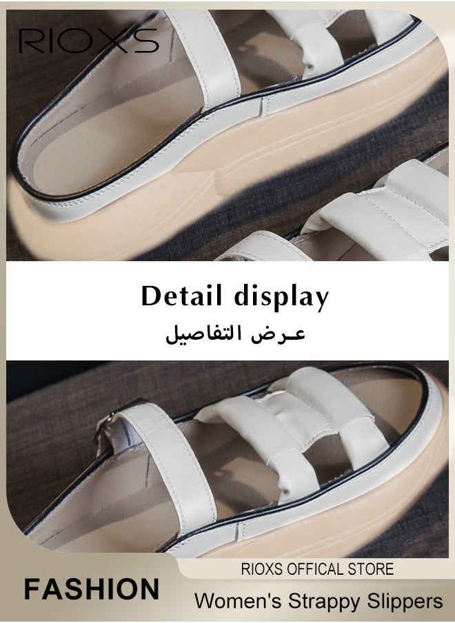 Women's Summer Strappy Slippers Fashion Non-Slip Lightweight Sandals Slip-on Soft Rubber Sole Shoes