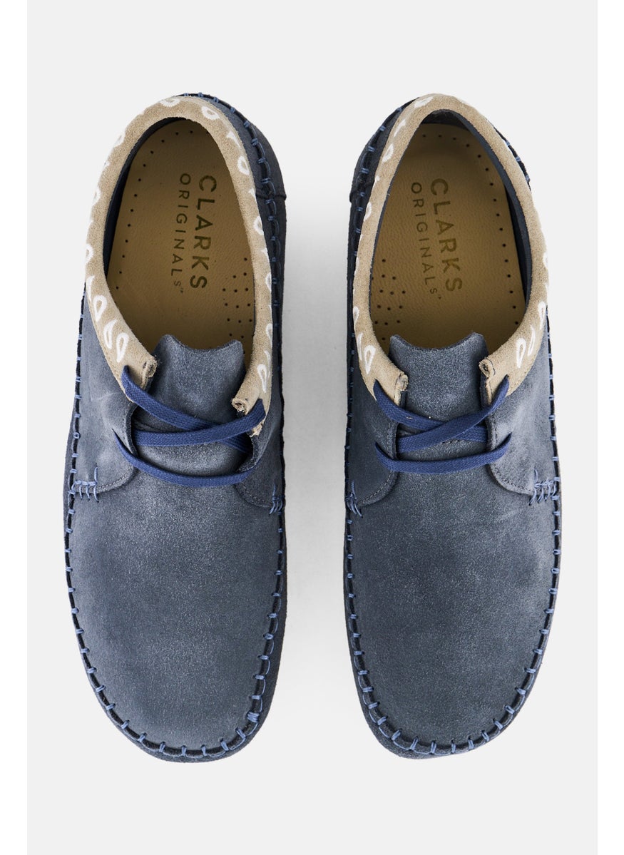 Men Standard Weaver Lace Up Boat Shoes, Light Navy