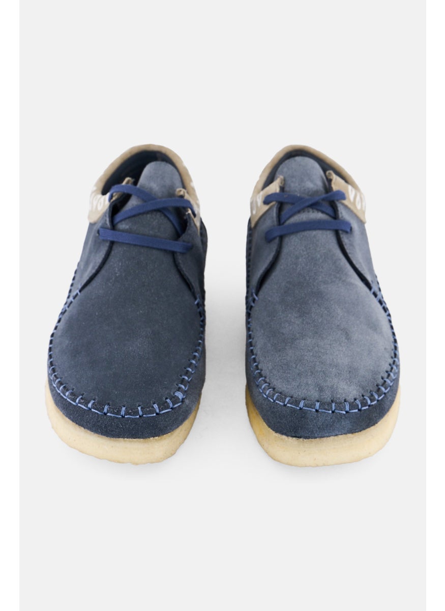 Men Standard Weaver Lace Up Boat Shoes, Light Navy