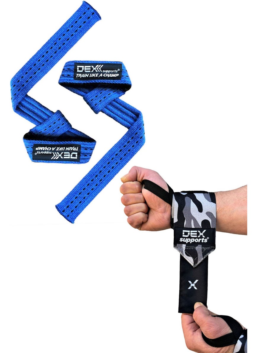 Lifting Straps Pro + Wrist Wraps Camouflage Set of 2