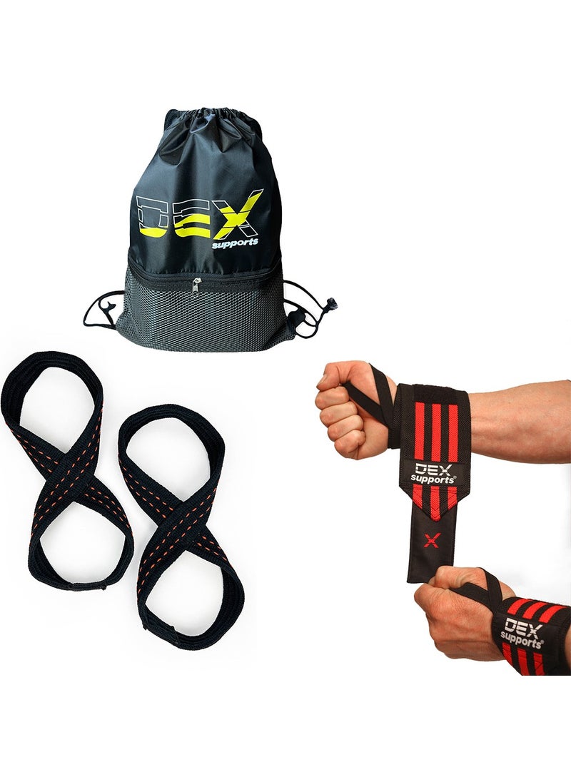 Wrist Wraps + 8 Loop Lifting Straps +Sackpack Set of 3