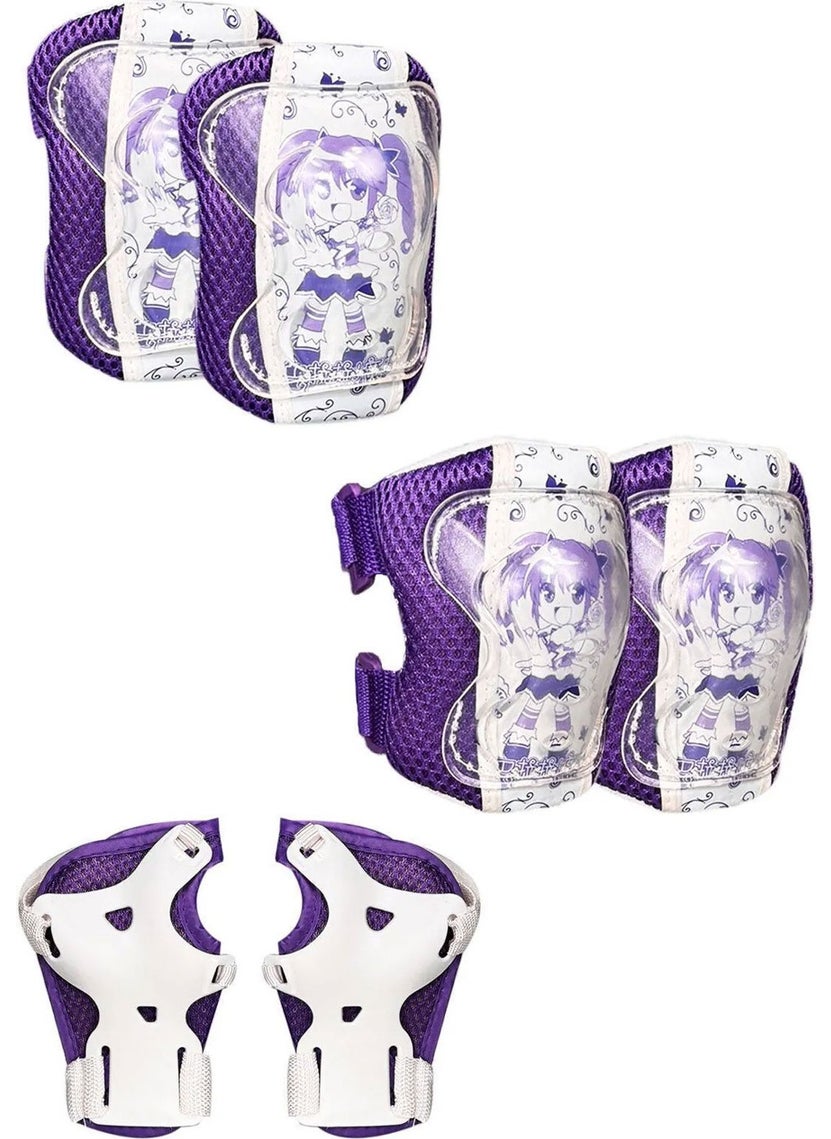 Sportage Purple Character Protective Gear Set Knee Pads Elbow Pads Hand Guard Protection Set for Skateboarding Bicycle Scooter Skating