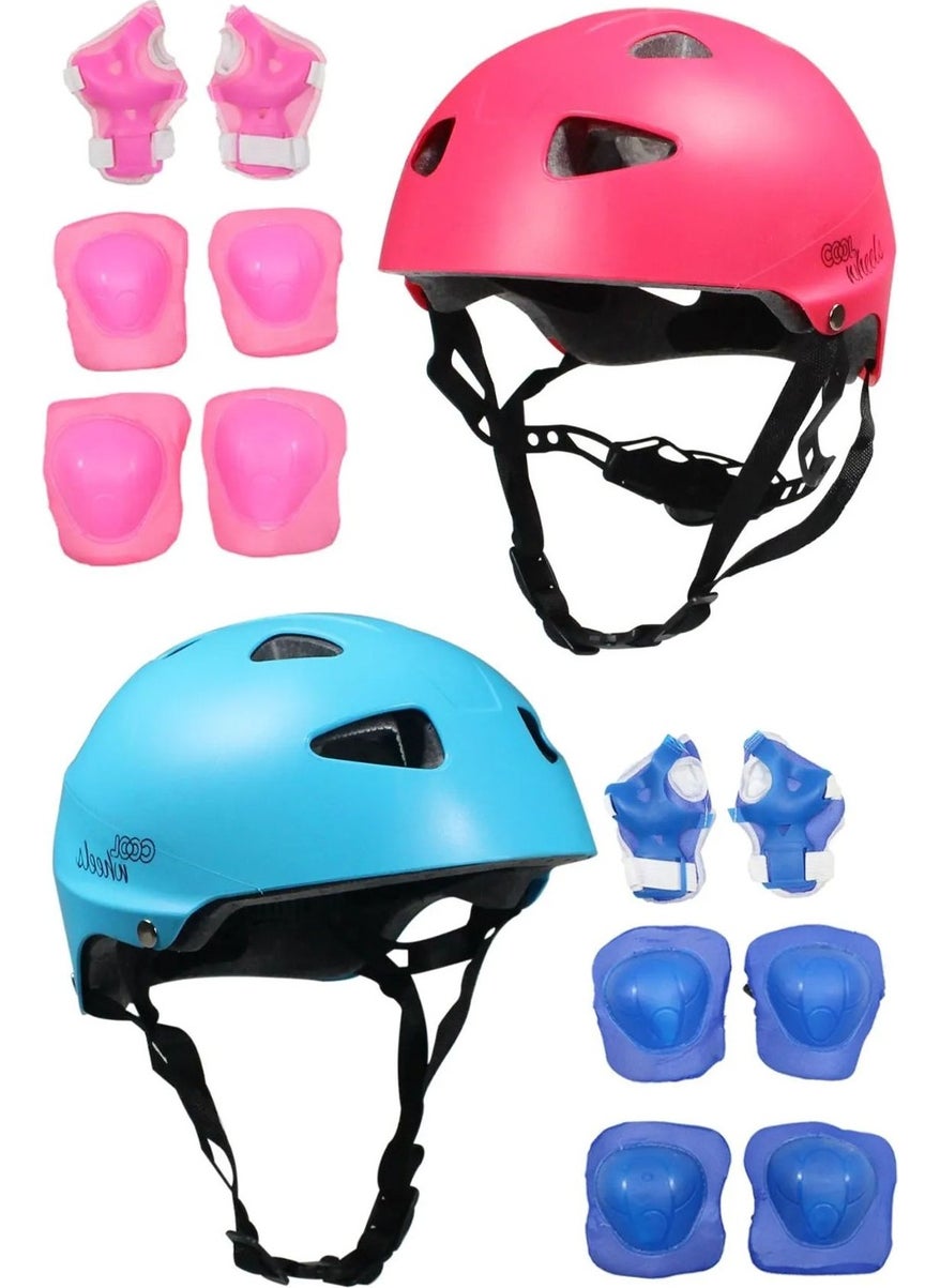 Sportage Pink Blue 2 Pcs Kids Helmet and Knee Pads Elbow Pad Set Sports Protective Gear Set for Skateboarding Bicycle Scooter Skating