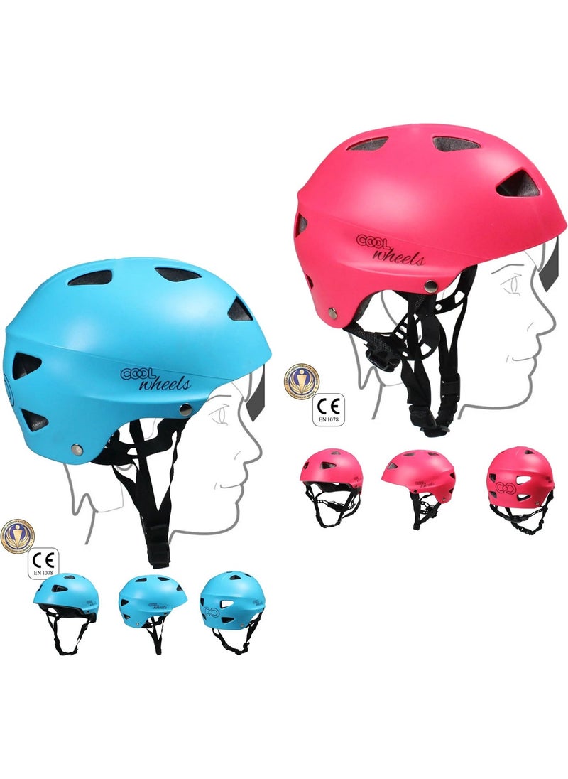 Sportage Pink Blue 2 Pcs Kids Helmet and Knee Pads Elbow Pad Set Sports Protective Gear Set for Skateboarding Bicycle Scooter Skating