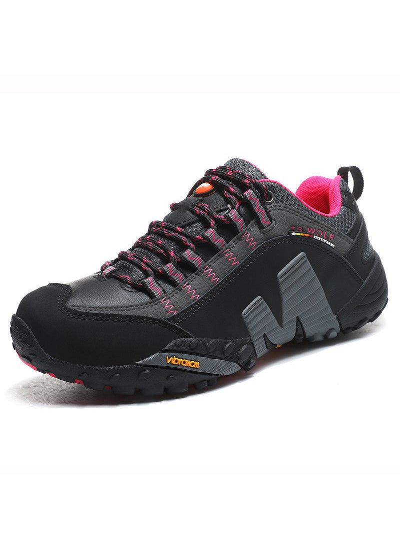 Mens Lightweight Anti-slip Hiking Shoes Breathable Wear-resistant Outdoor Trekking Walking Shoes Sports Travel Shoes Black gray red