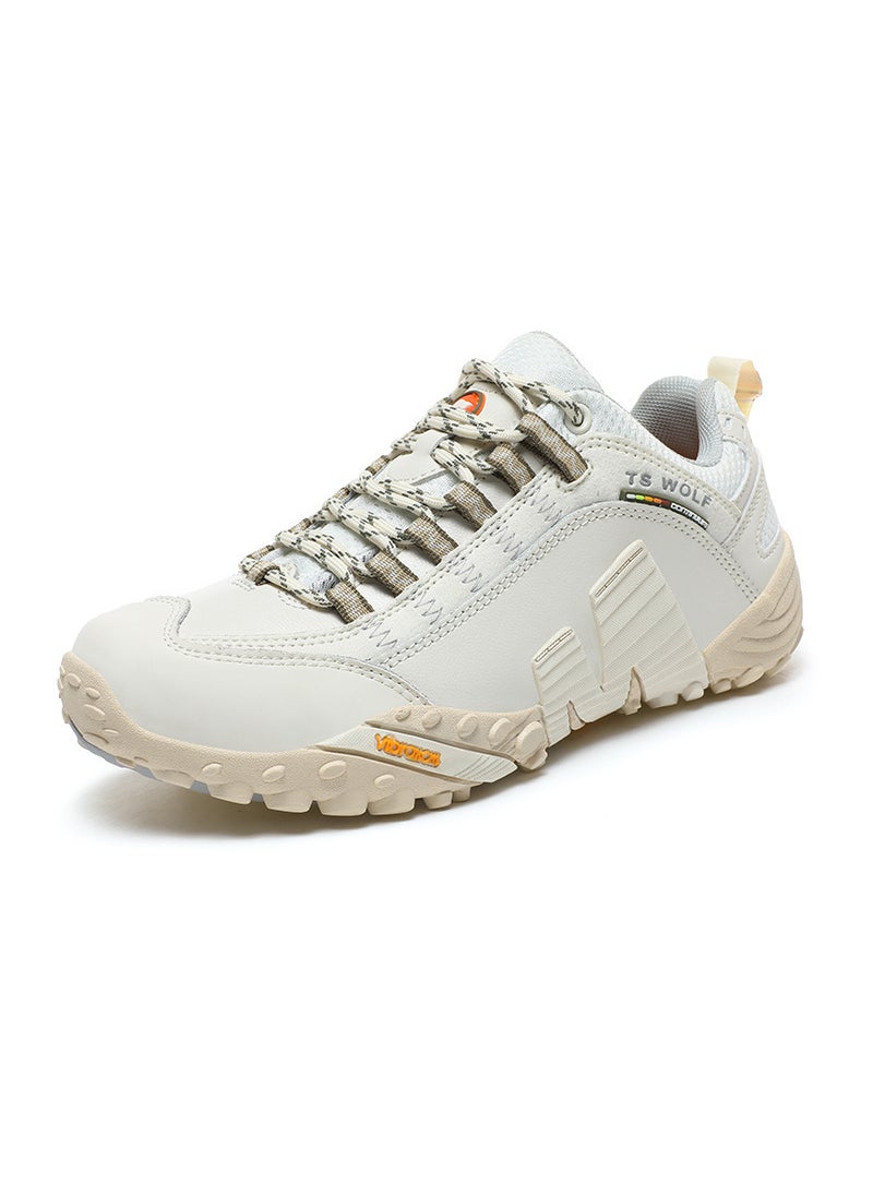 Mens Lightweight Anti-slip Hiking Shoes Breathable Wear-resistant Outdoor Trekking Walking Shoes Sports Travel Shoes Off-white