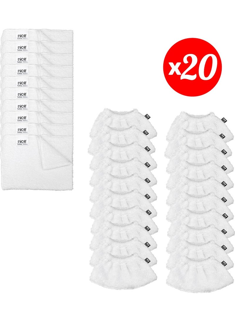 Polti-Karcher Steam Cleaner Compatible 20 Elastic, 20 Large Flat Towel Set of 40 ( set M40)