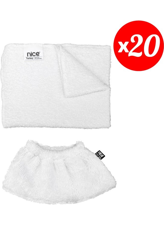Polti-Karcher Steam Cleaner Compatible 20 Elastic, 20 Large Flat Towel Set of 40 ( set M40)
