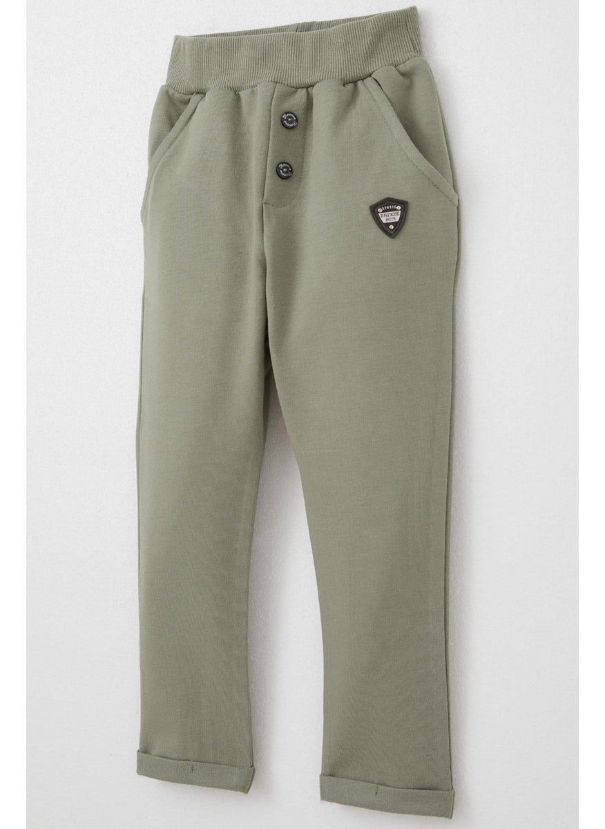 Baby Boy Bottom Button Accessory Coat with Emblem and Pocket 9 Months-3 Years, Khaki Green