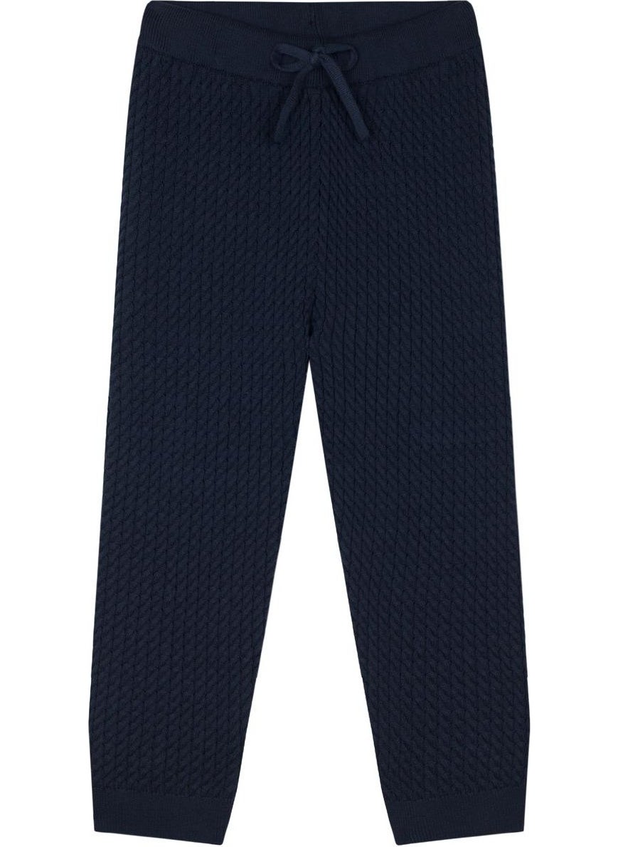 Elephant Embroidered Navy Blue Herringbone Sweater and Trousers