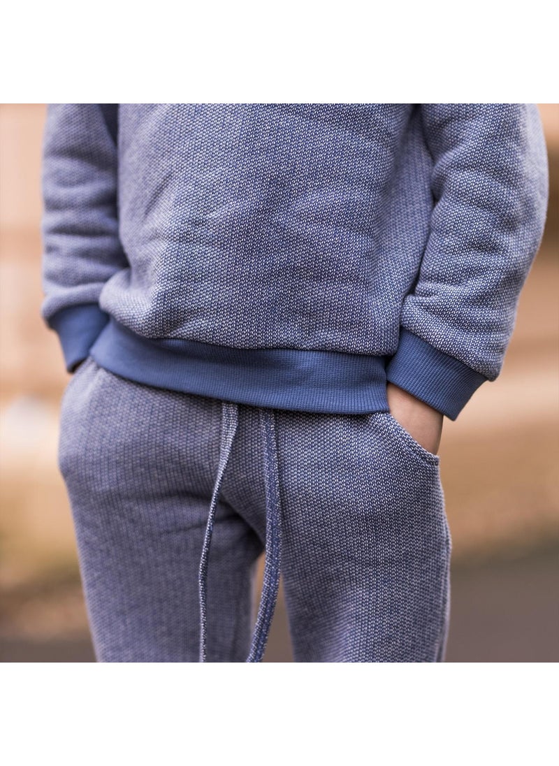 Blue Textured Futter Hooded Tracksuit