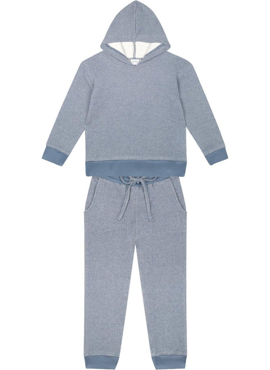 Blue Textured Futter Hooded Tracksuit