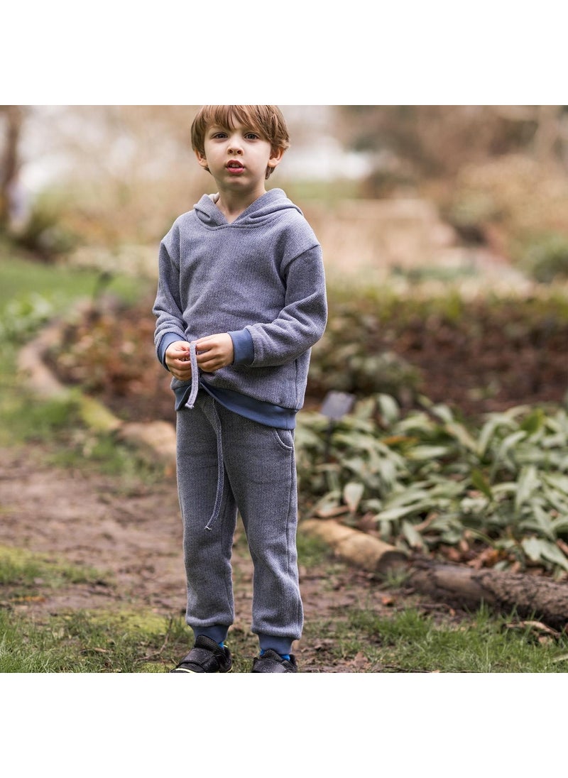 Blue Textured Futter Hooded Tracksuit