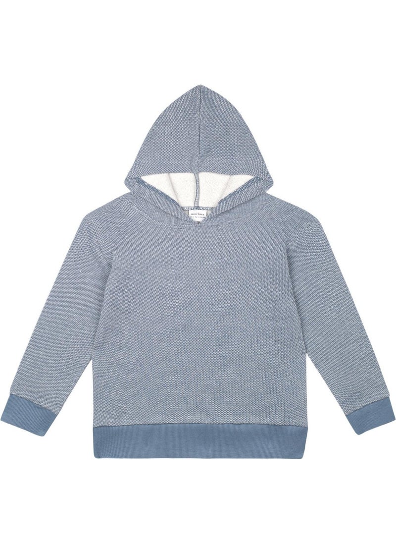 Blue Textured Futter Hooded Tracksuit