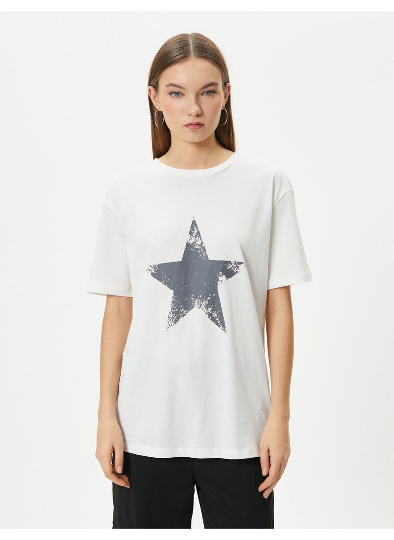 Koton Star Printed T-Shirt Short Sleeve Crew Neck Cotton