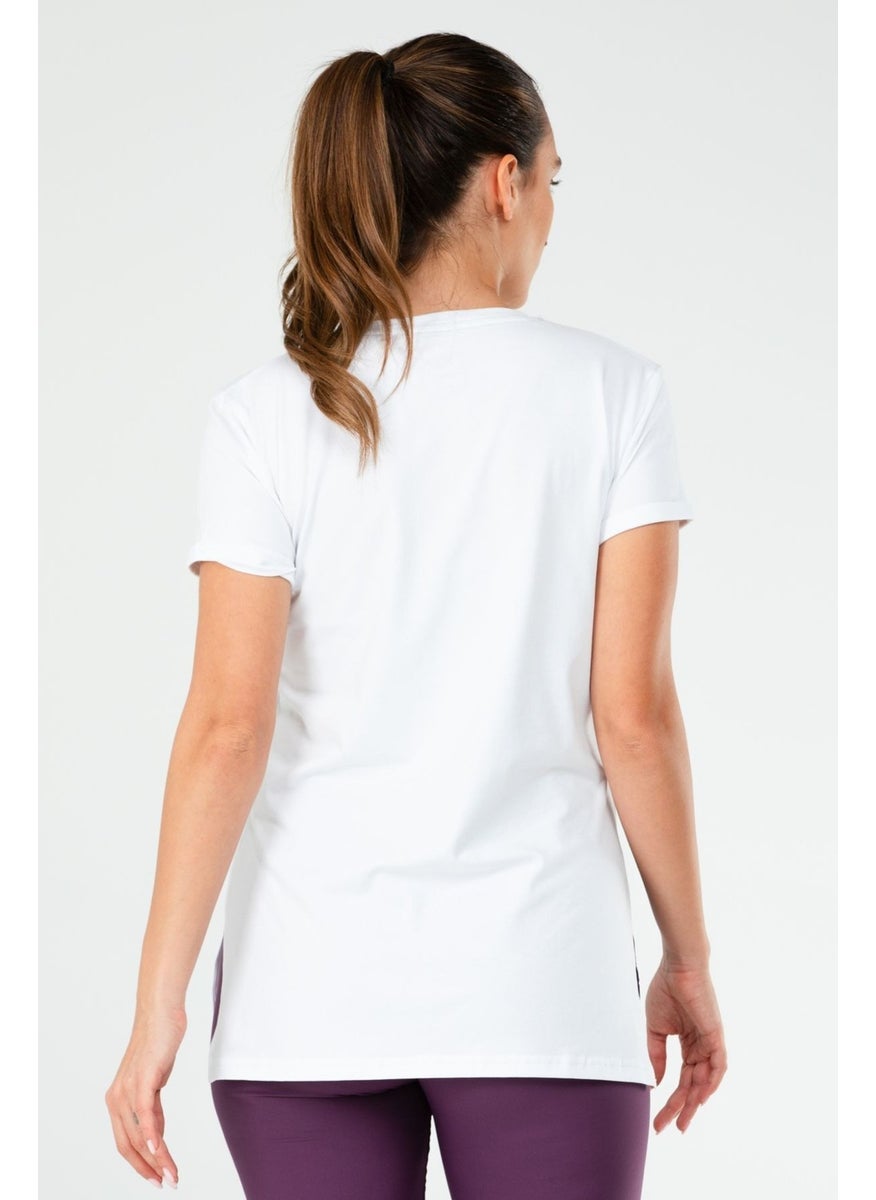 Regular White Regular Fit Plain Cotton V-Neck Short Sleeve Women's T-Shirt White Standard Knitted