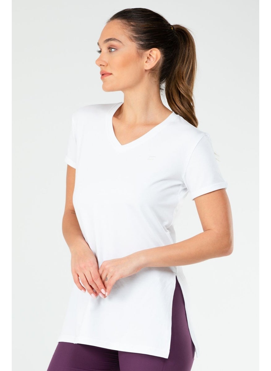 Regular White Regular Fit Plain Cotton V-Neck Short Sleeve Women's T-Shirt White Standard Knitted