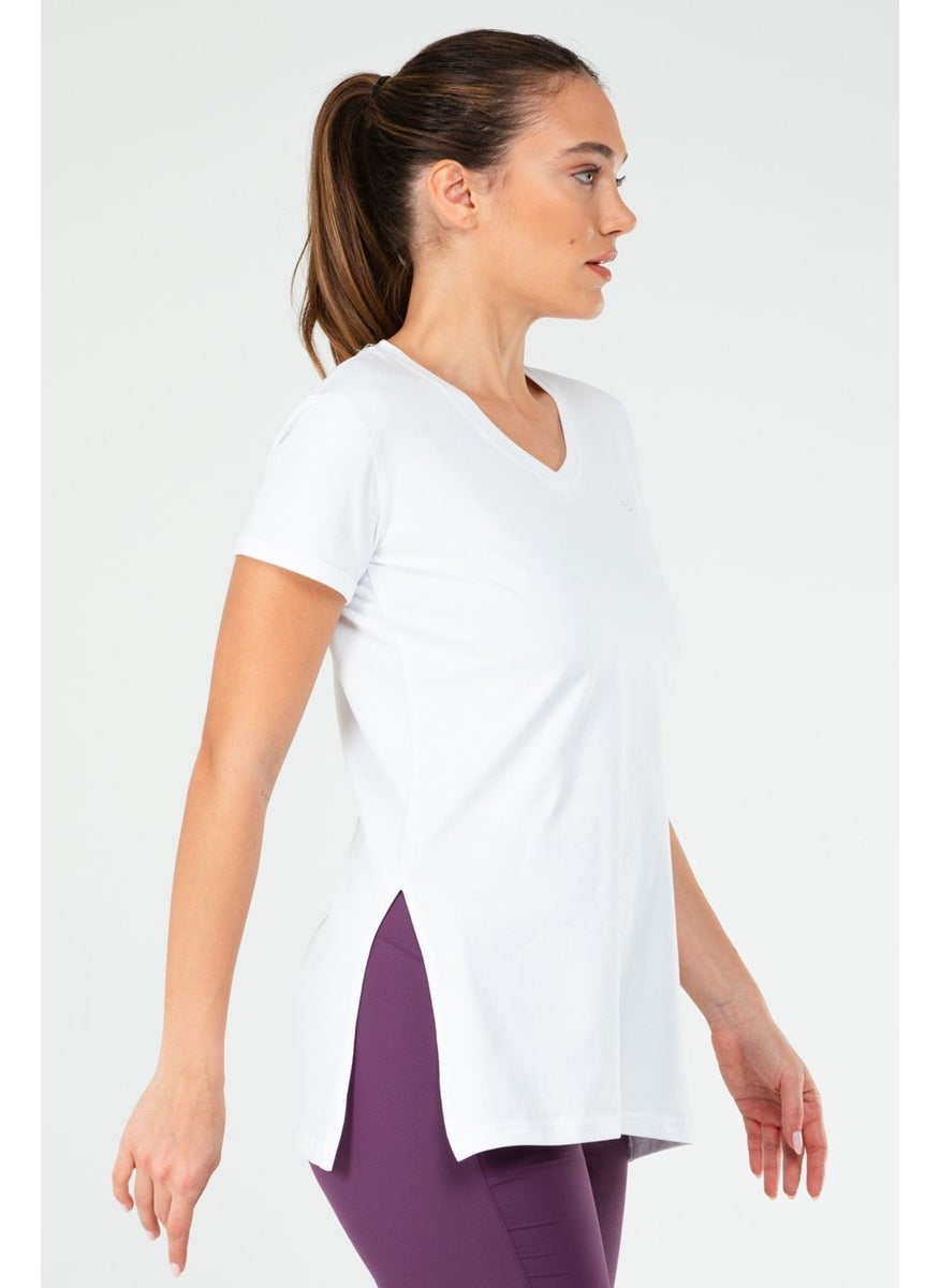 Regular White Regular Fit Plain Cotton V-Neck Short Sleeve Women's T-Shirt White Standard Knitted
