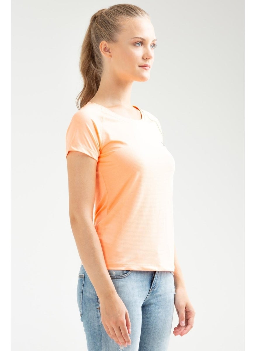 Orange Puppy Slim Fit Knitted Pattern Lycra O Neck Short Sleeve Women's T-Shirt