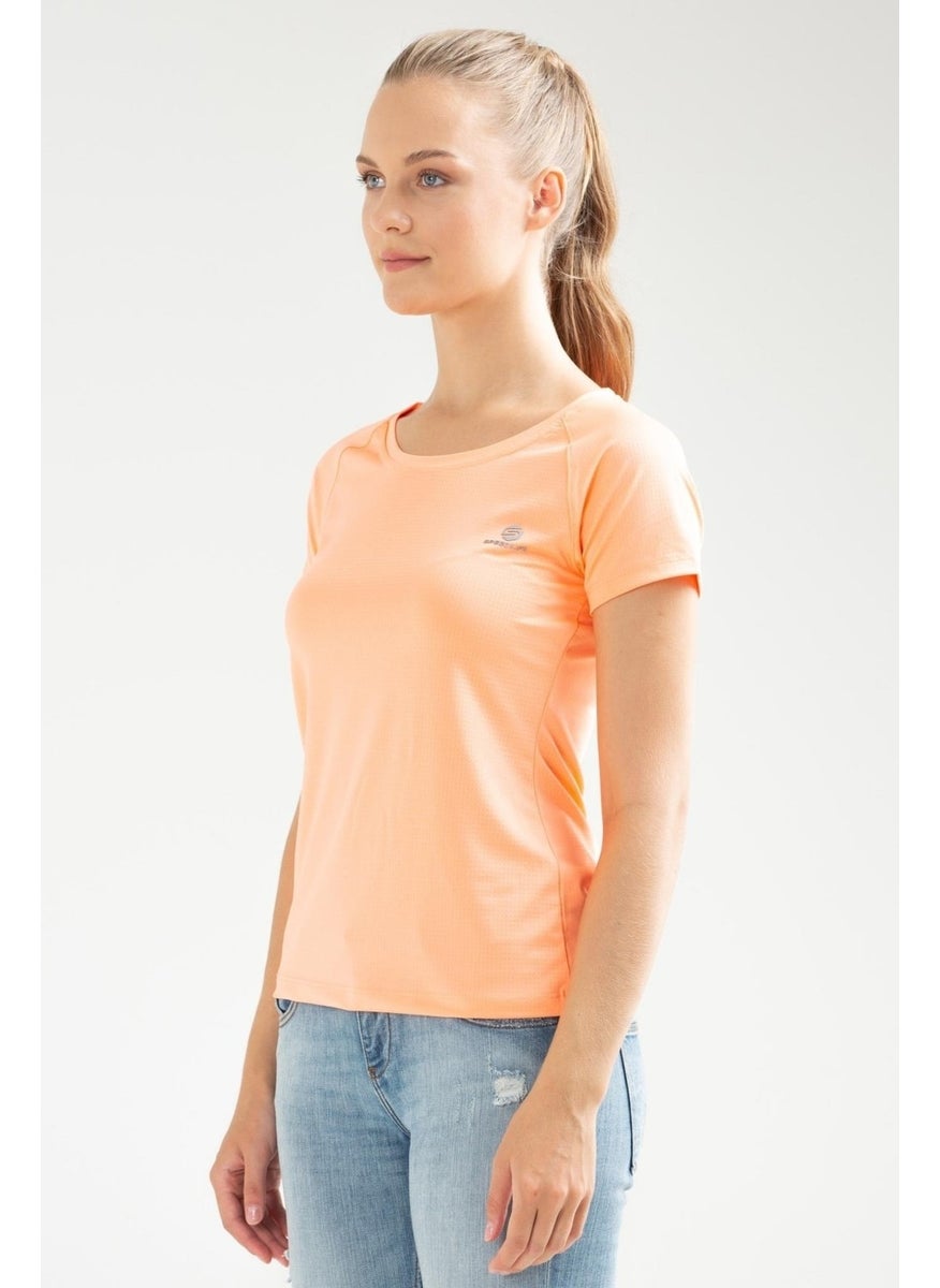 Orange Puppy Slim Fit Knitted Pattern Lycra O Neck Short Sleeve Women's T-Shirt