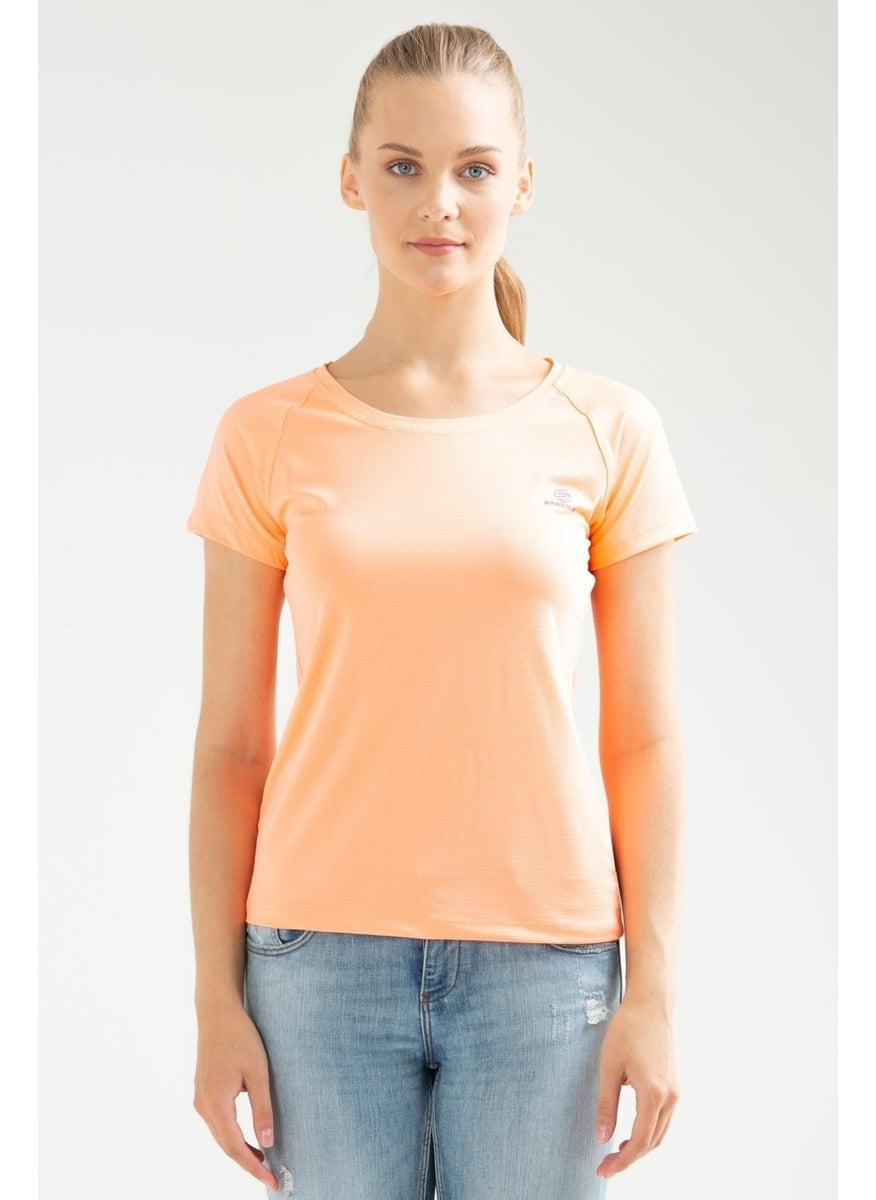 Orange Puppy Slim Fit Knitted Pattern Lycra O Neck Short Sleeve Women's T-Shirt