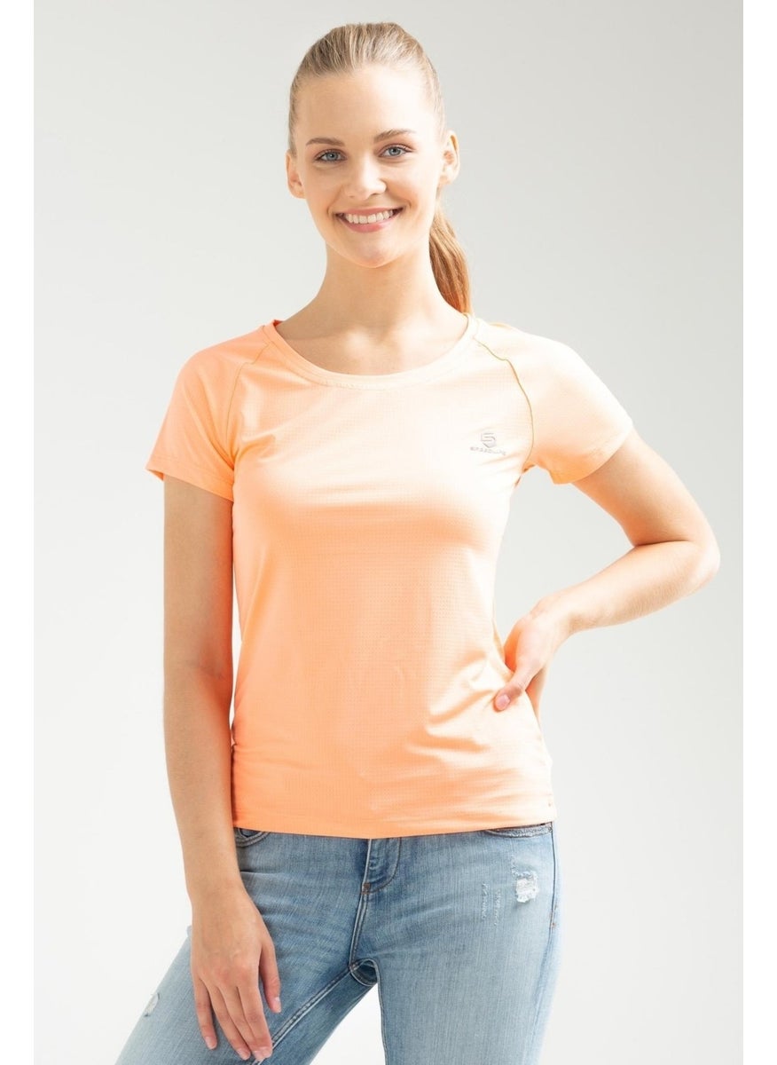 Orange Puppy Slim Fit Knitted Pattern Lycra O Neck Short Sleeve Women's T-Shirt