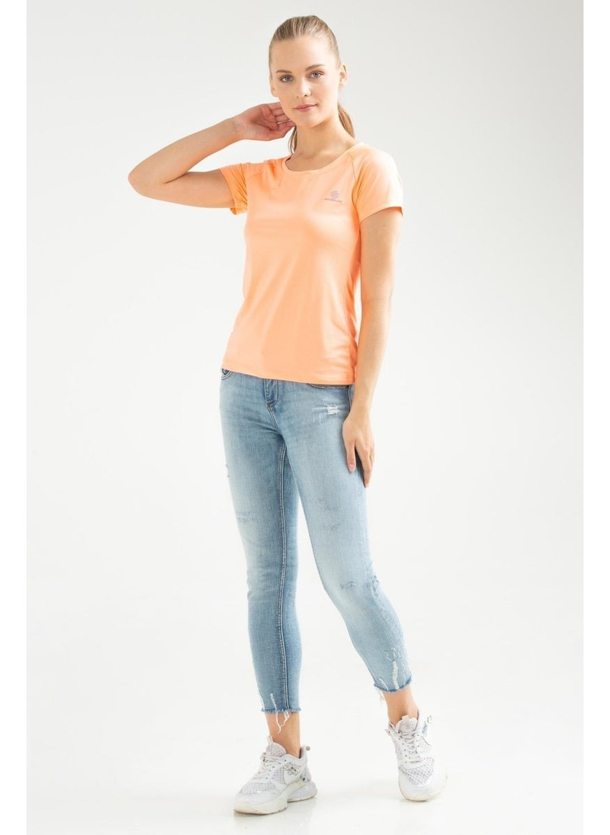 Orange Puppy Slim Fit Knitted Pattern Lycra O Neck Short Sleeve Women's T-Shirt