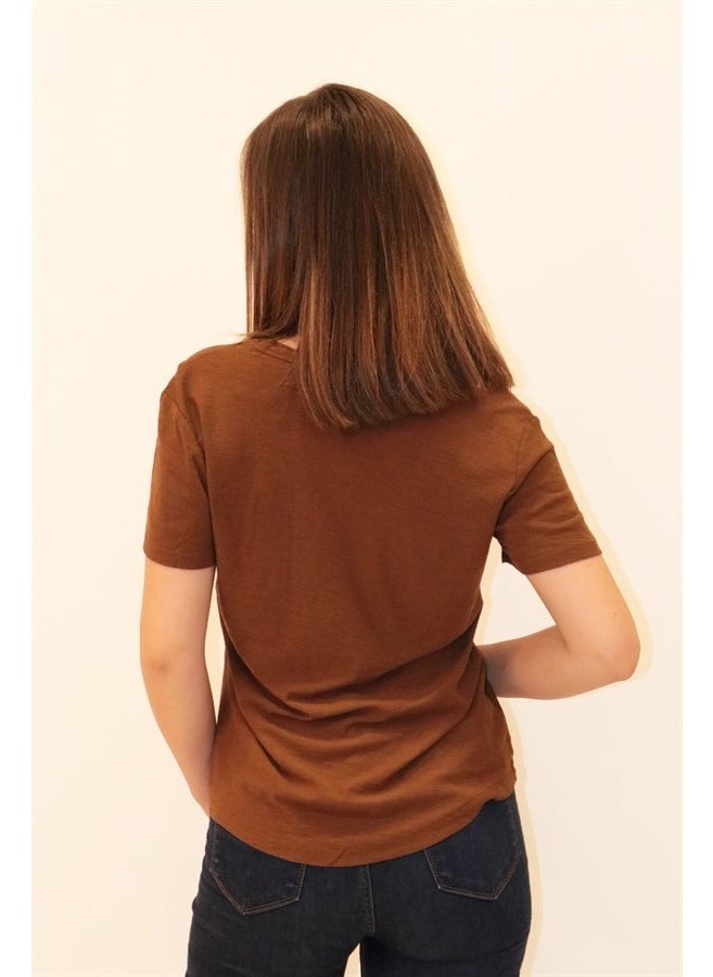 Women's Organic V Neck Brown T-Shirt