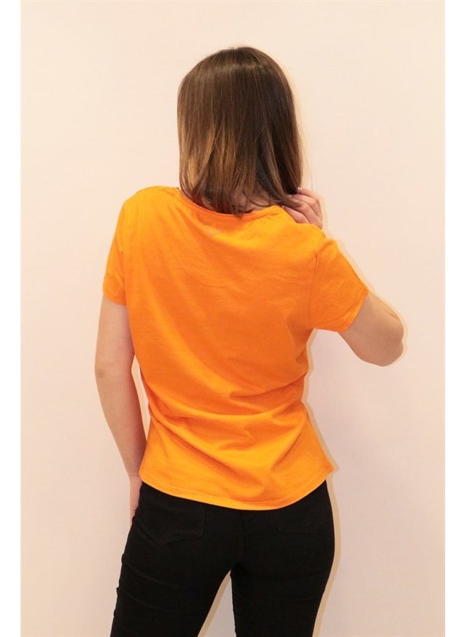 Women's Orange Crew Neck Basic T-Shirt
