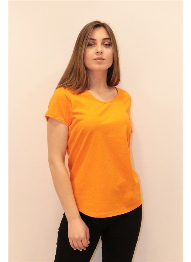 Women's Orange Crew Neck Basic T-Shirt