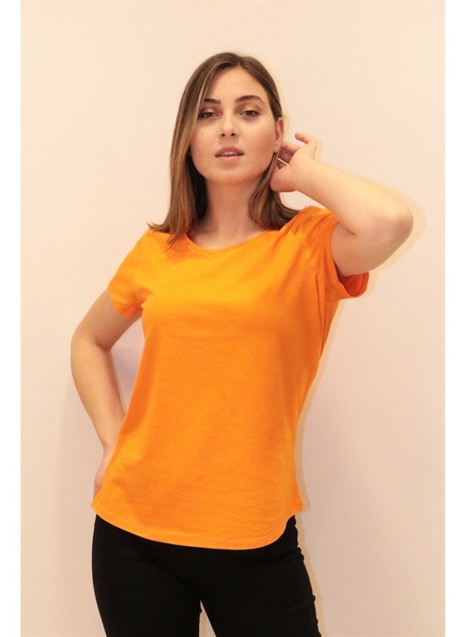 Women's Orange Crew Neck Basic T-Shirt