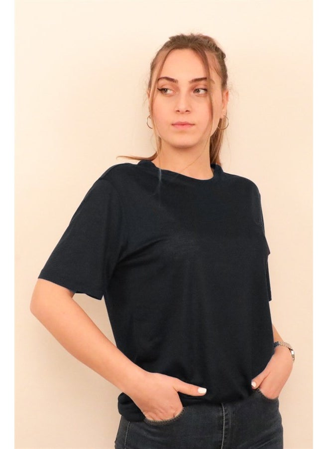 Women's Navy Blue Crew Neck T-Shirt