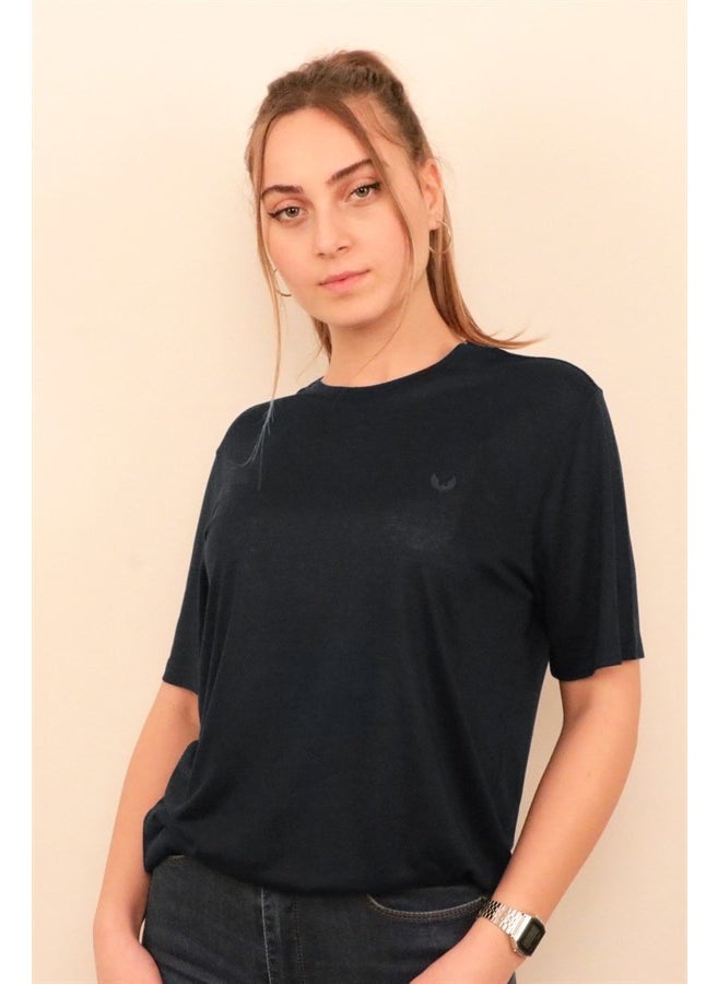 Women's Navy Blue Crew Neck T-Shirt