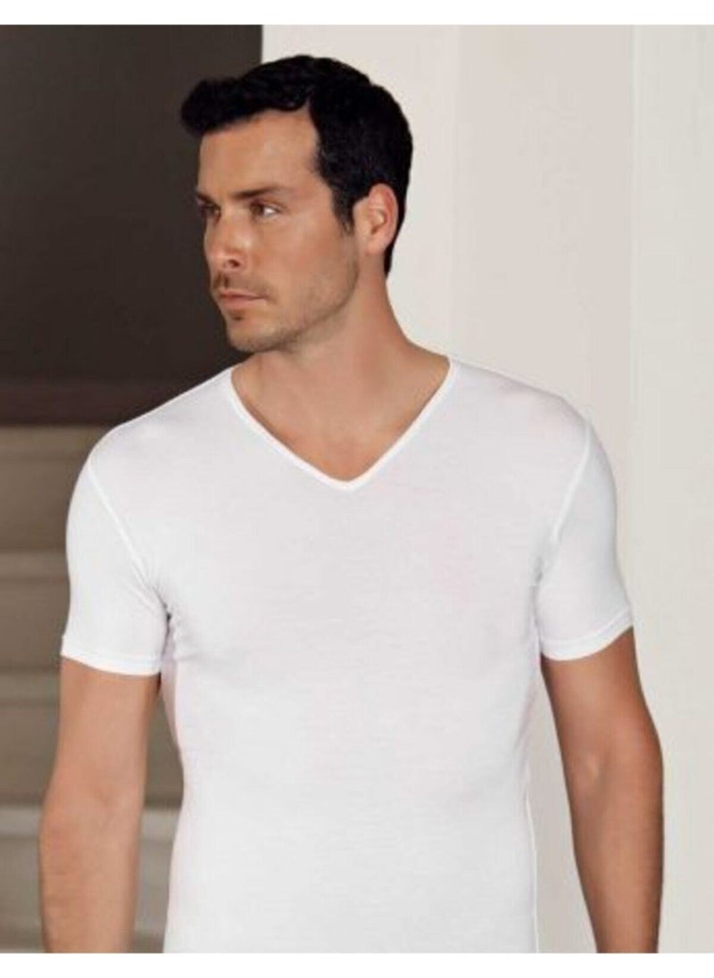 712 Deep V Neck Short Sleeve Lycra T-Shirt - White