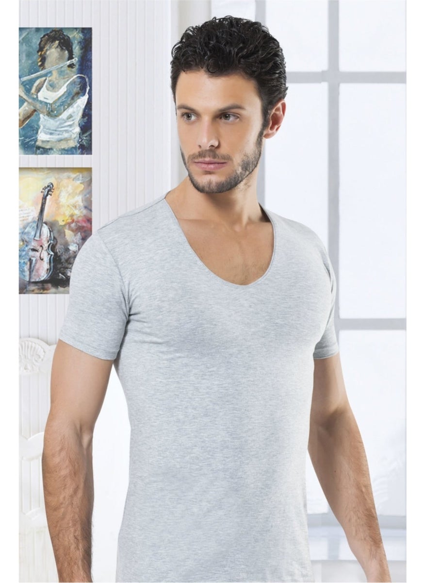 714 3-pack Deep Crew Neck Short Sleeve Lycra T-Shirt - Gray