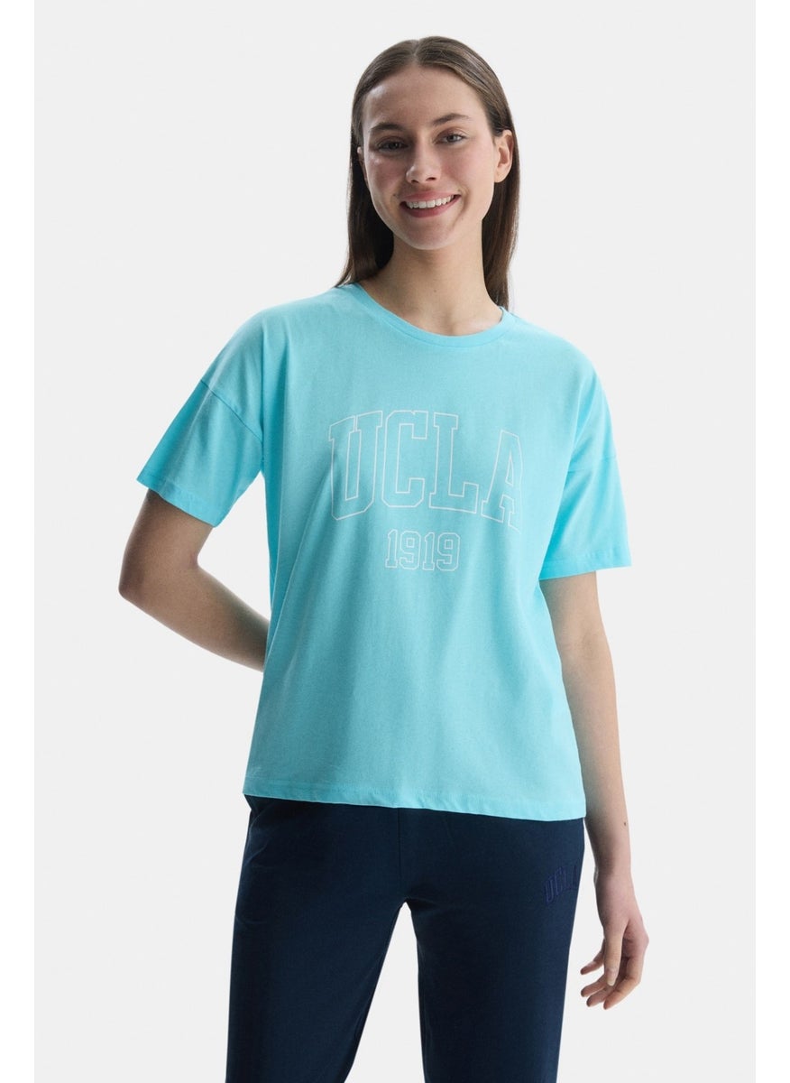 Sanchez Blue Crew Neck Printed Standard Fit Women's Tshirt