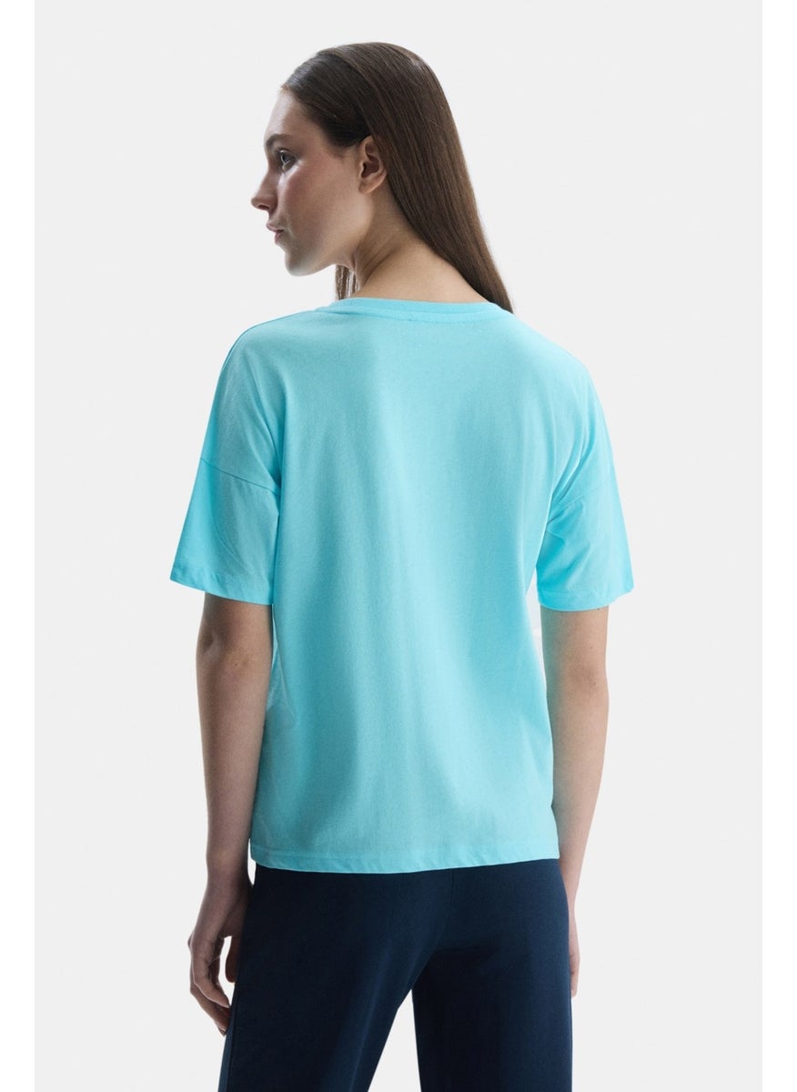 Sanchez Blue Crew Neck Printed Standard Fit Women's Tshirt