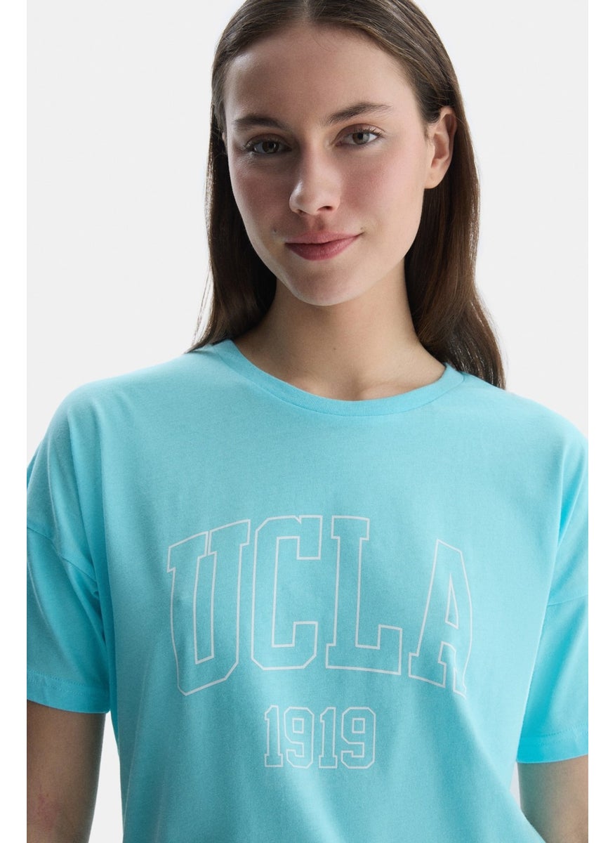 Sanchez Blue Crew Neck Printed Standard Fit Women's Tshirt