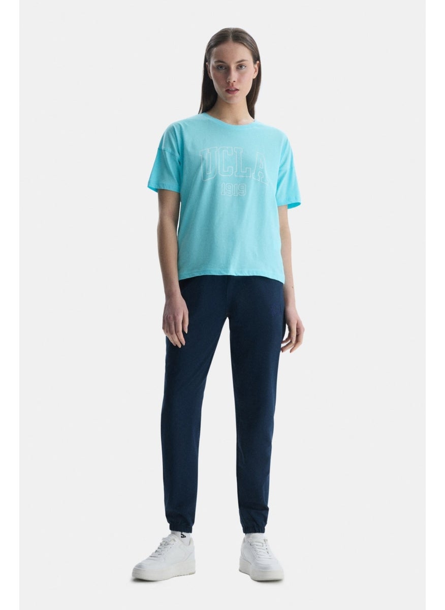 Sanchez Blue Crew Neck Printed Standard Fit Women's Tshirt