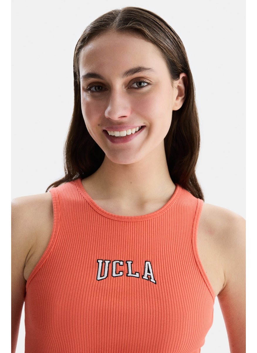 Salinas Orange Zero Sleeve Embroidered Women's Tshirt