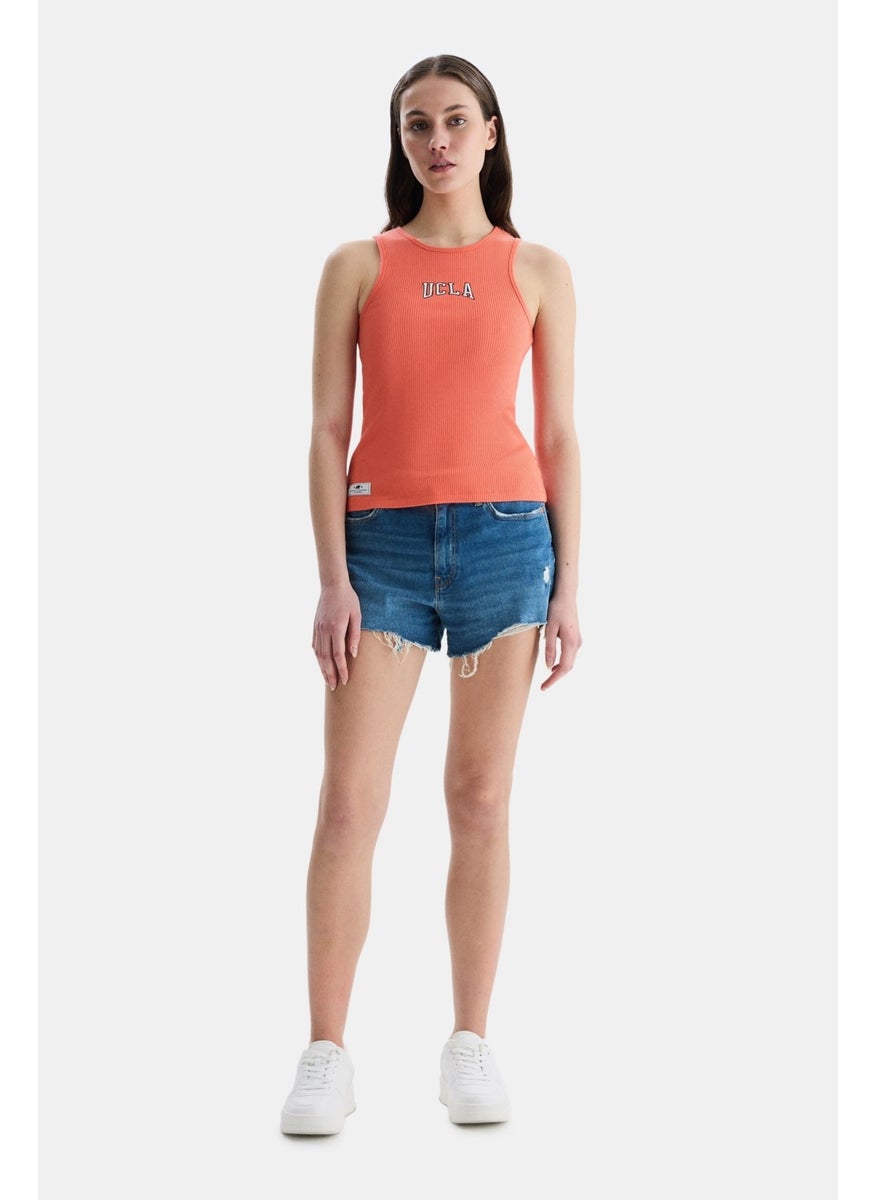 Salinas Orange Zero Sleeve Embroidered Women's Tshirt