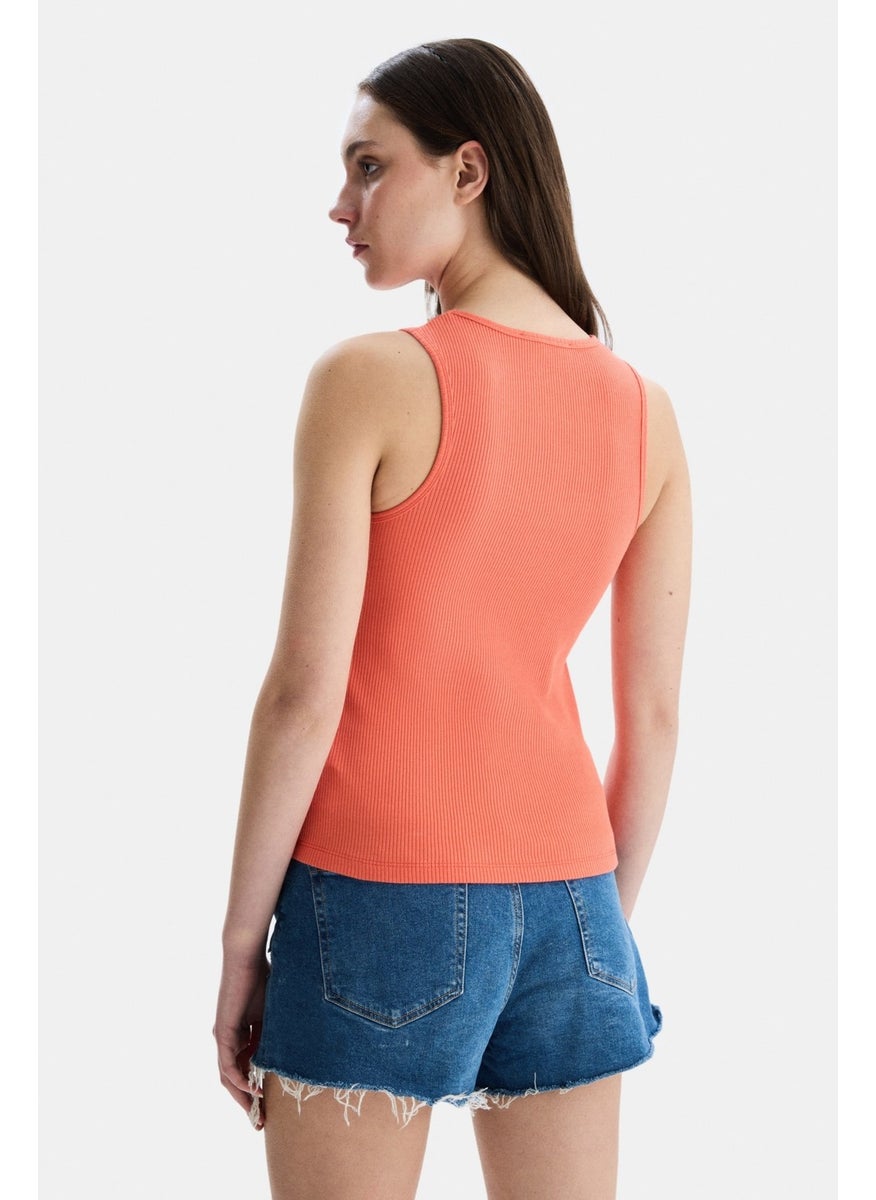 Salinas Orange Zero Sleeve Embroidered Women's Tshirt