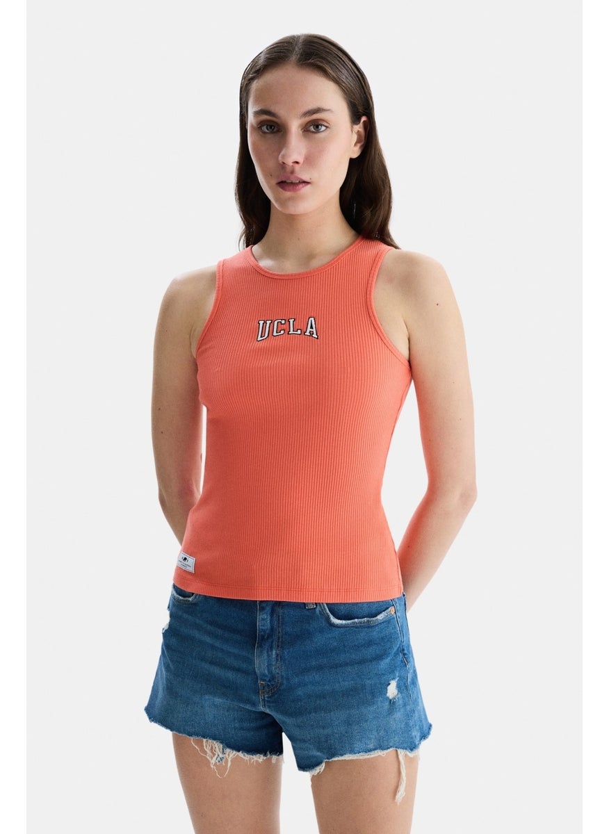 Salinas Orange Zero Sleeve Embroidered Women's Tshirt