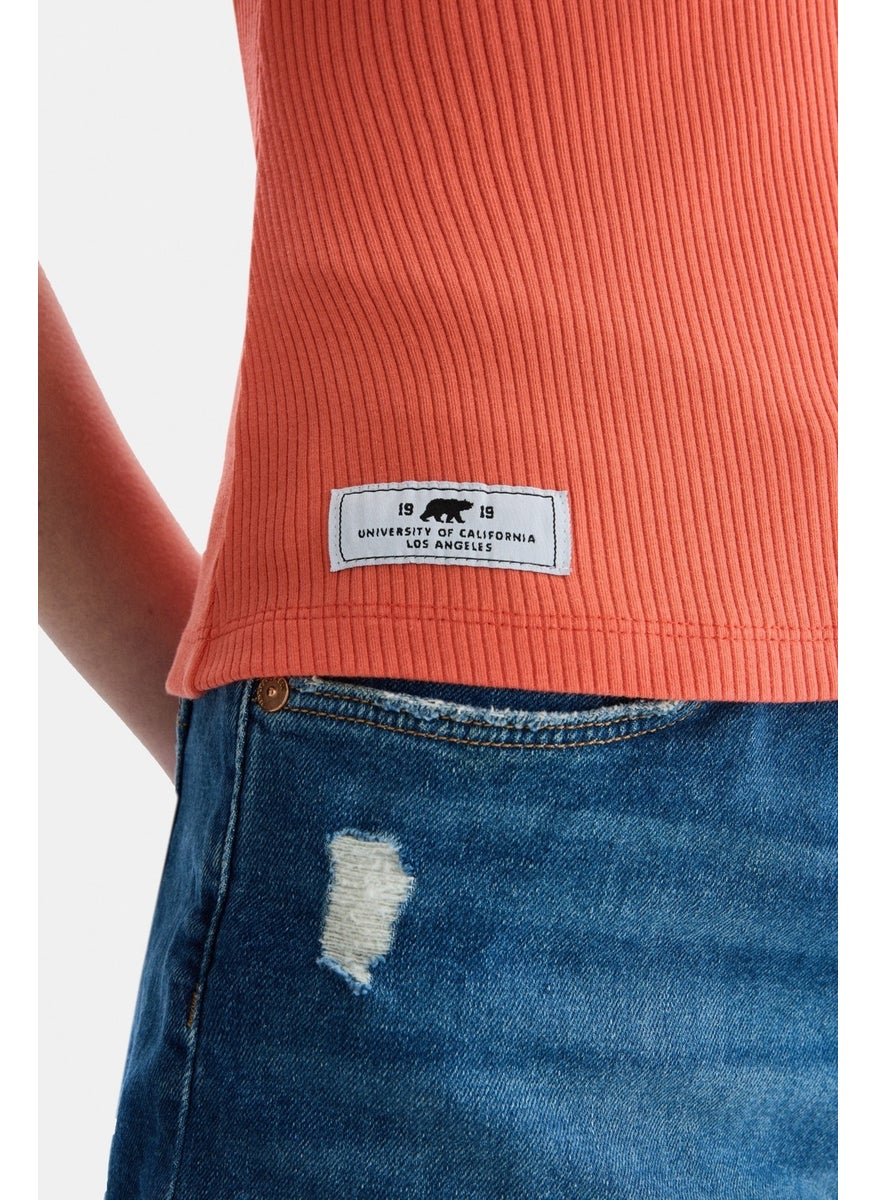 Salinas Orange Zero Sleeve Embroidered Women's Tshirt
