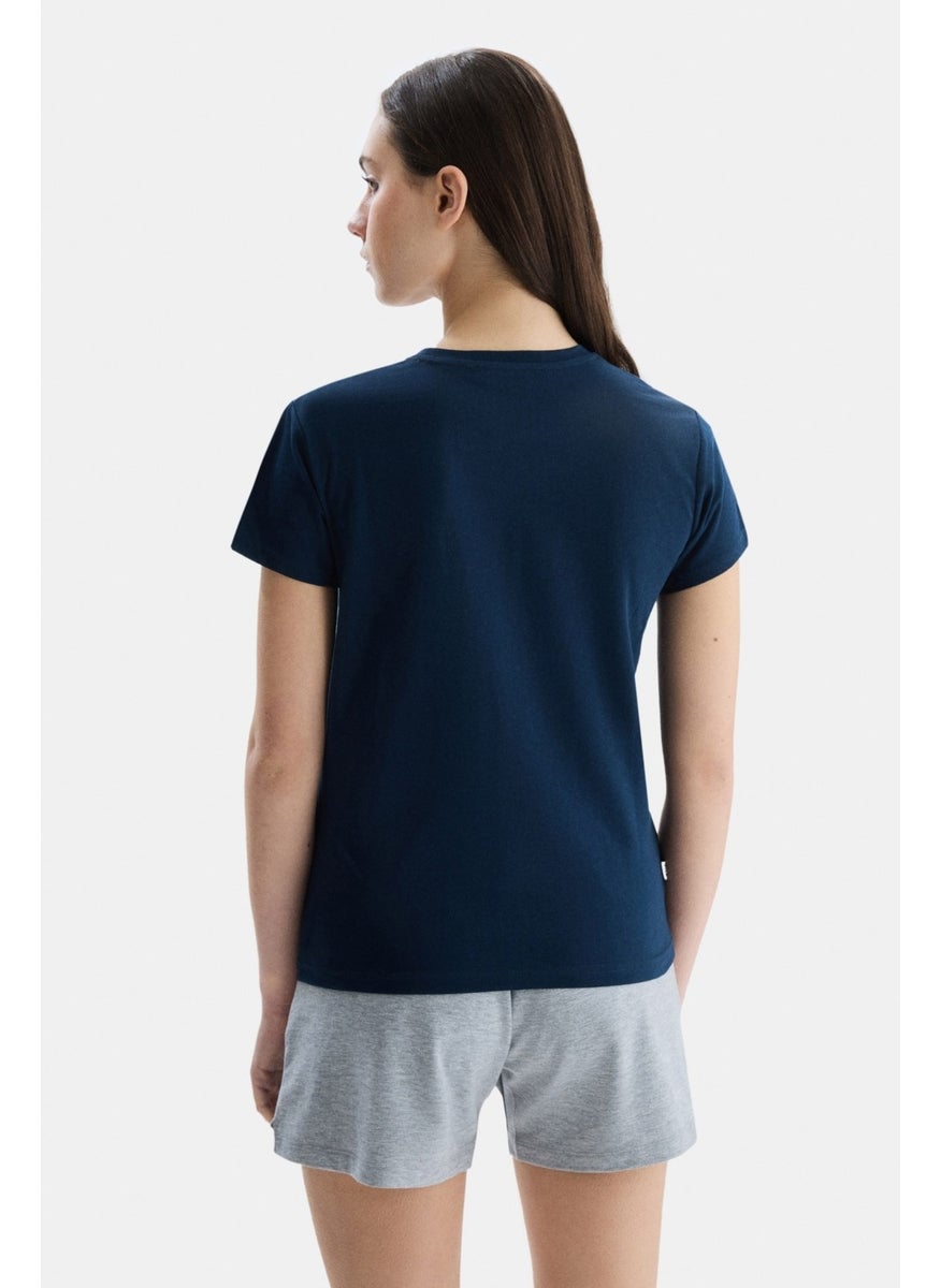 Allison Navy Blue Crew Neck Printed Women's Tshirt