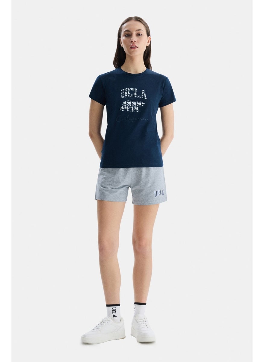 Allison Navy Blue Crew Neck Printed Women's Tshirt